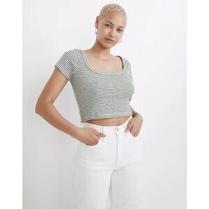 Madewell Top Womens Extra Small Westville Crop Tee Scoop Neck Striped Green